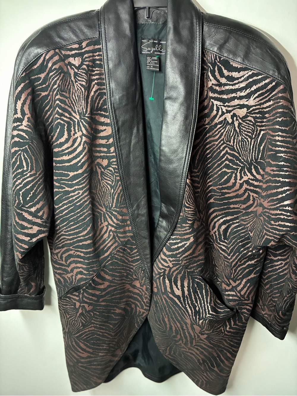 Suzelle Black & Brown Zebra-Print Leather-Trimmed Blazer